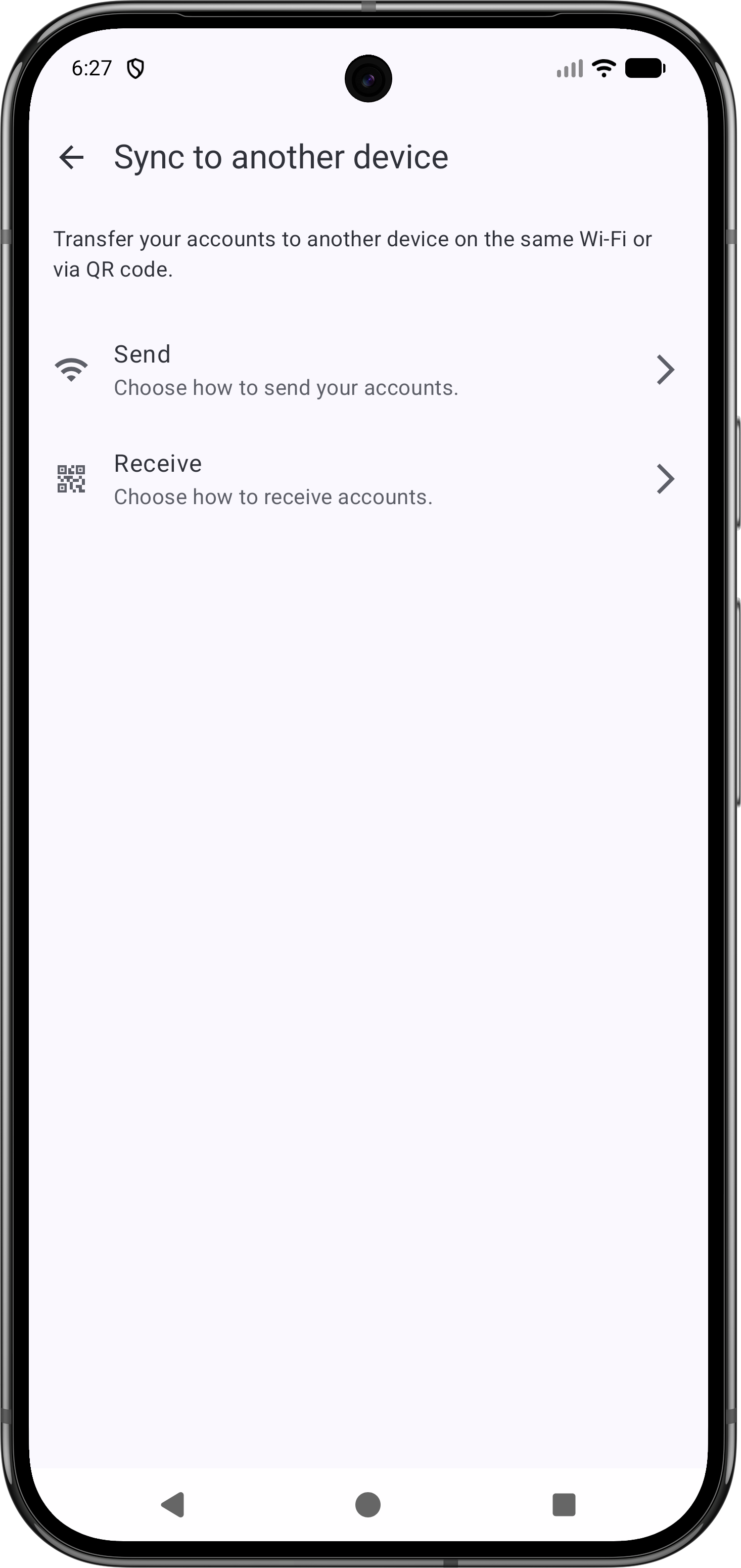 Choosing to send or receive accounts